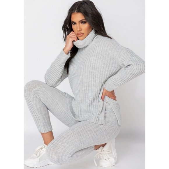 Gray Long Sleeve Turtle Neck Top and Leggings Set - Picture 5 of 11